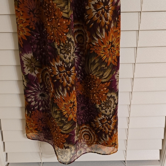 Laundry By Shelli Segal Brown and Orange Silk Sleeveless Midi Dress - Picture 5 of 14